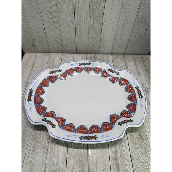 Vtg Stunning Red Stamp Chinese Heavy Porcelain Platter Tray 13" x 10" - Picture 2 of 10